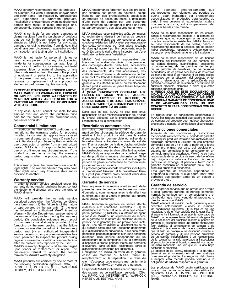 MAAX MOMENT 5830 User Manual | Page 11 / 12