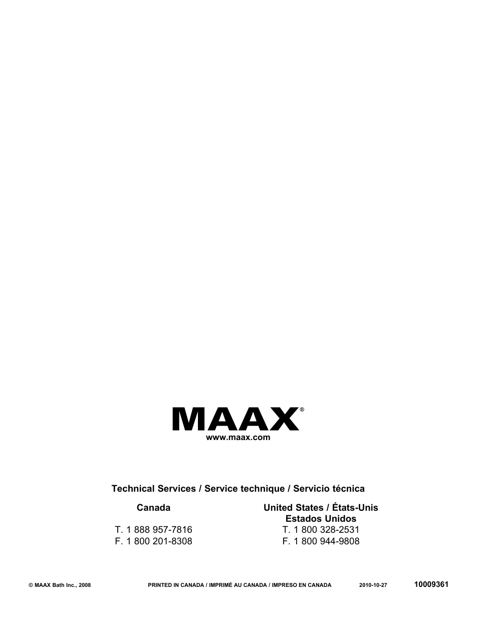 MAAX MOMENT 5830 User Manual | Page 12 / 12