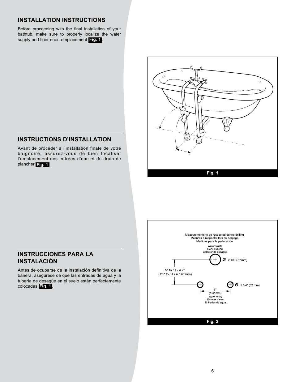 Installation instructions, Instructions d’installation, Instrucciones para la instalación | MAAX MOMENT 5830 User Manual | Page 6 / 12