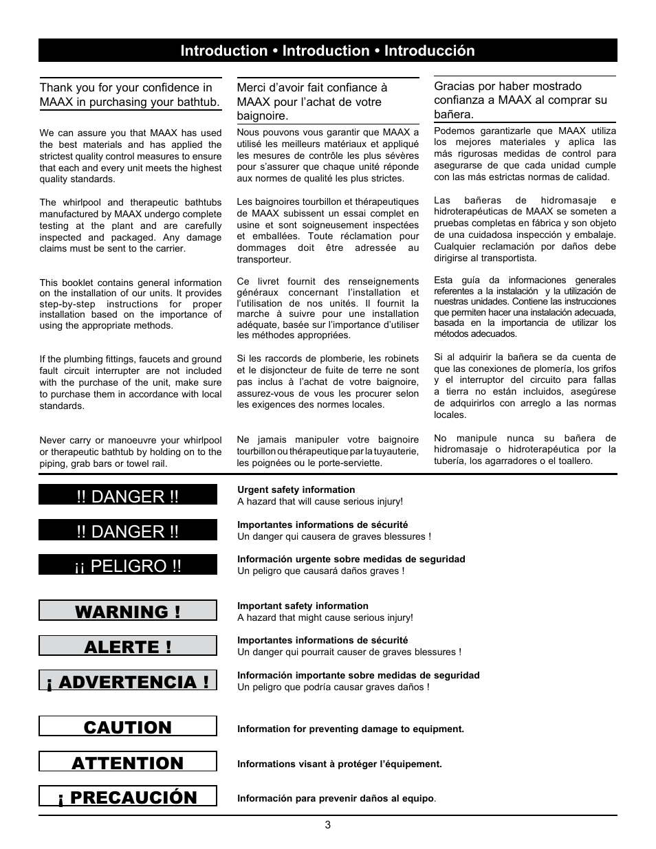 Introduction • introduction • introducción | MAAX OPTIK 6032 F User Manual | Page 3 / 12