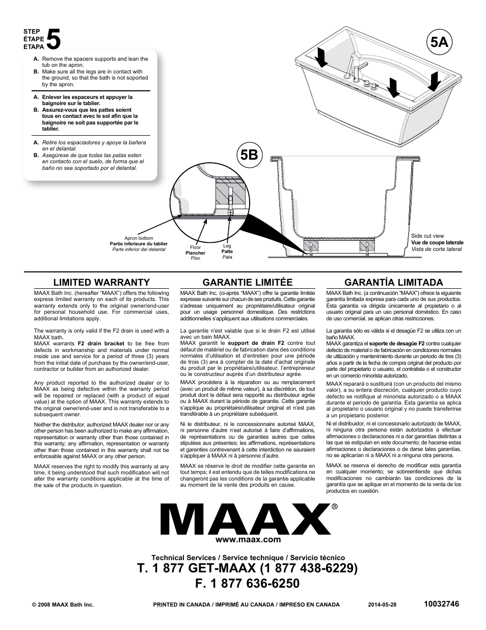 Limited warranty, Garantie limitée, Garantía limitada | MAAX OPTIK 6032 F User Manual | Page 4 / 4