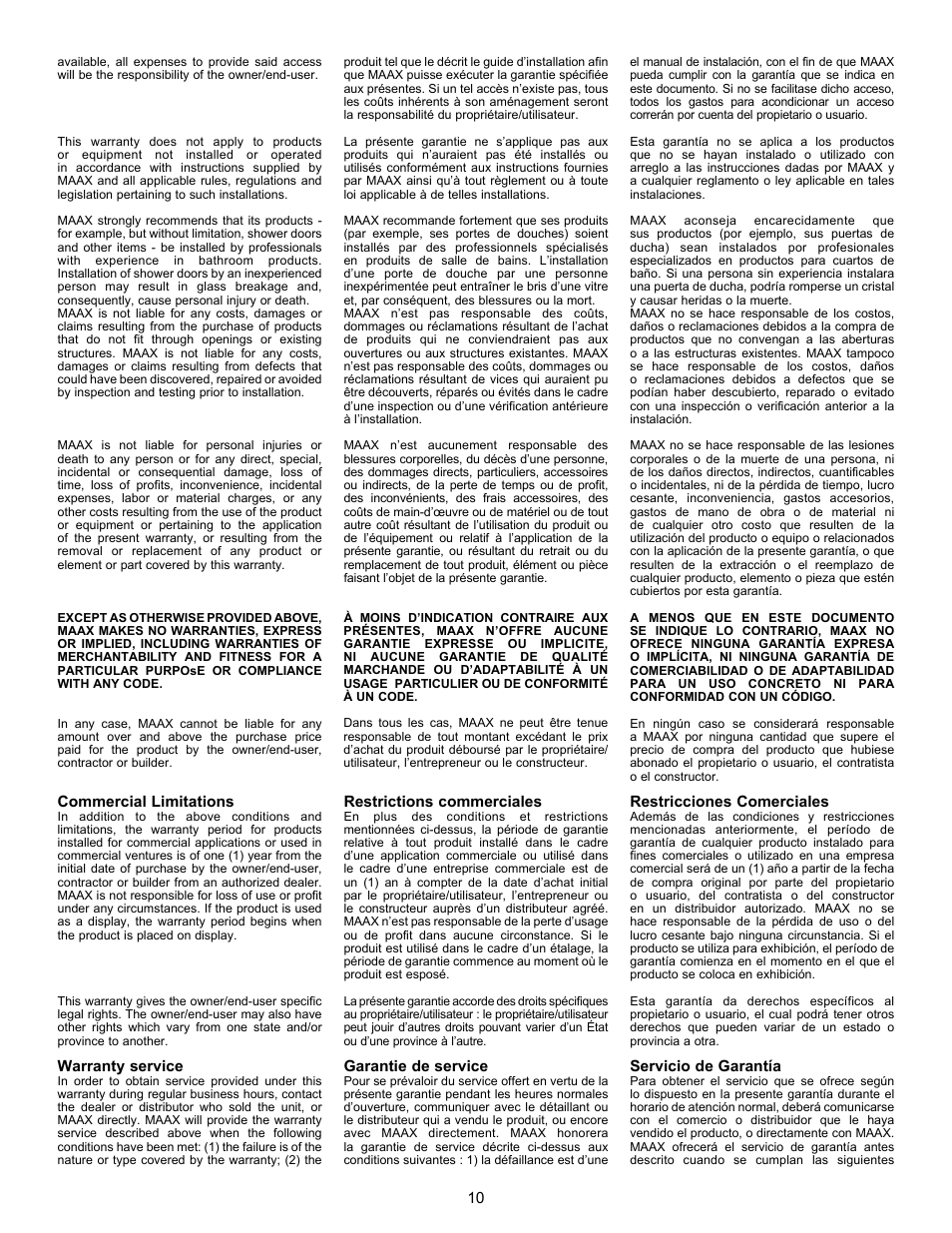 MAAX REVERIE F User Manual | Page 10 / 12