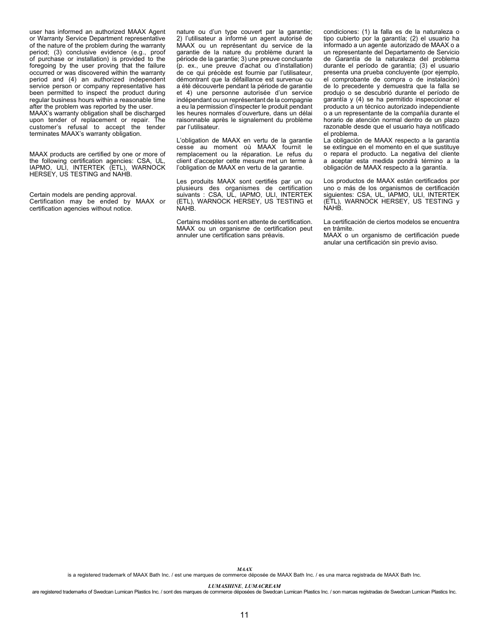 MAAX REVERIE F User Manual | Page 11 / 12
