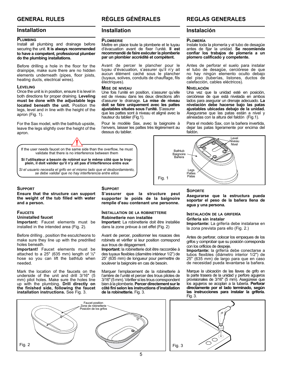 Règles générales installation, Reglas generales instalación, General rules installation | MAAX REVERIE F User Manual | Page 5 / 12