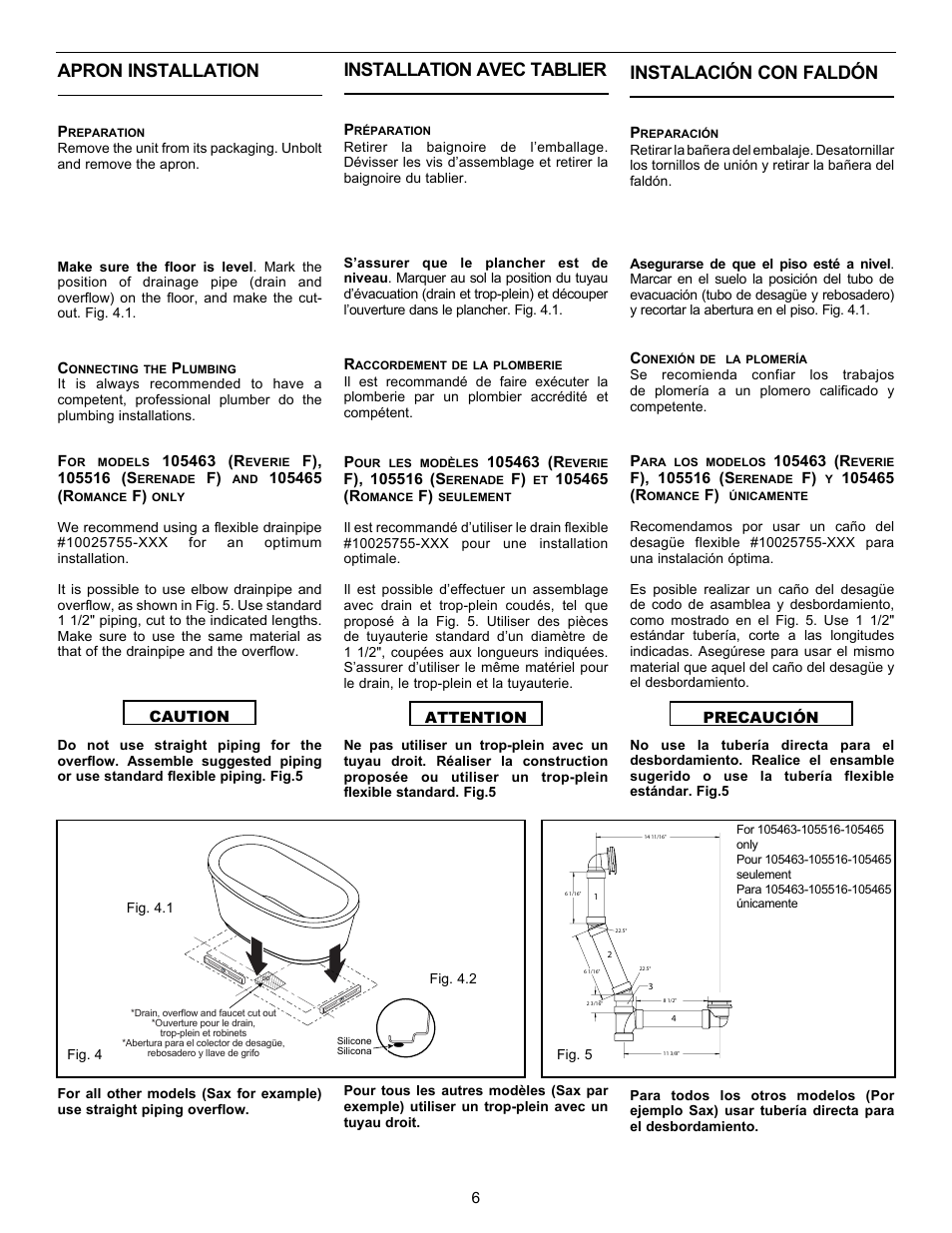 Apron installation, Installation avec tablier, Instalación con faldón | MAAX REVERIE F User Manual | Page 6 / 12
