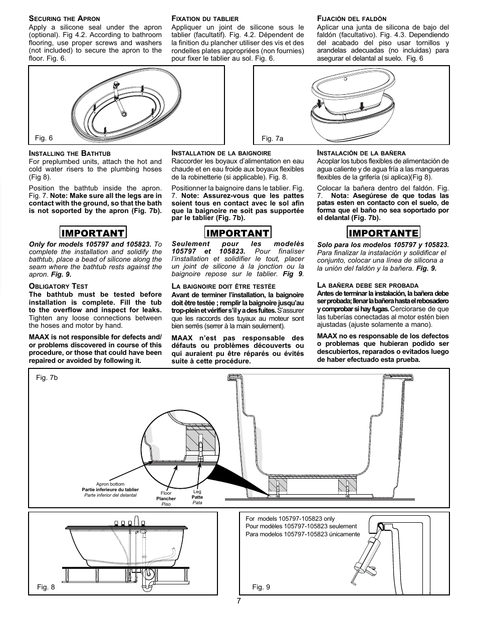 Important, Important importante | MAAX REVERIE F User Manual | Page 7 / 12