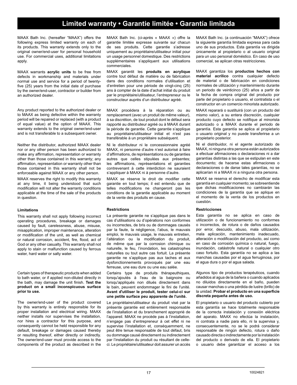 MAAX AMBROSIA 6636 F User Manual | Page 17 / 20