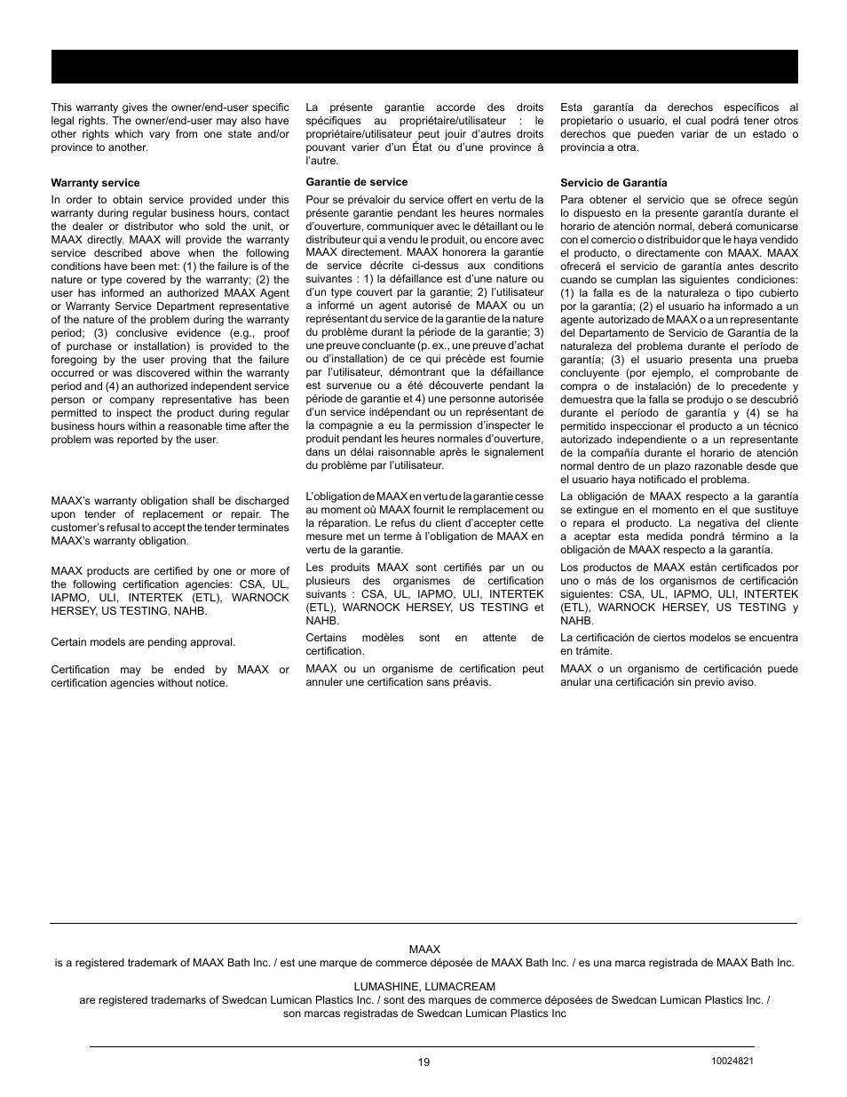 MAAX AMBROSIA 6636 F User Manual | Page 19 / 20