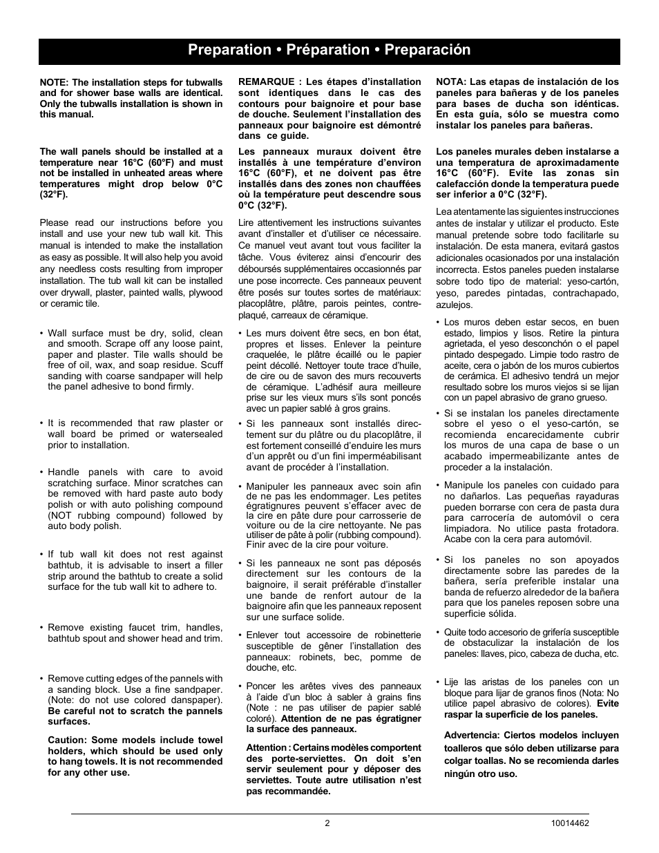 Preparation • préparation • preparación | MAAX 59 PANAMA User Manual | Page 2 / 12