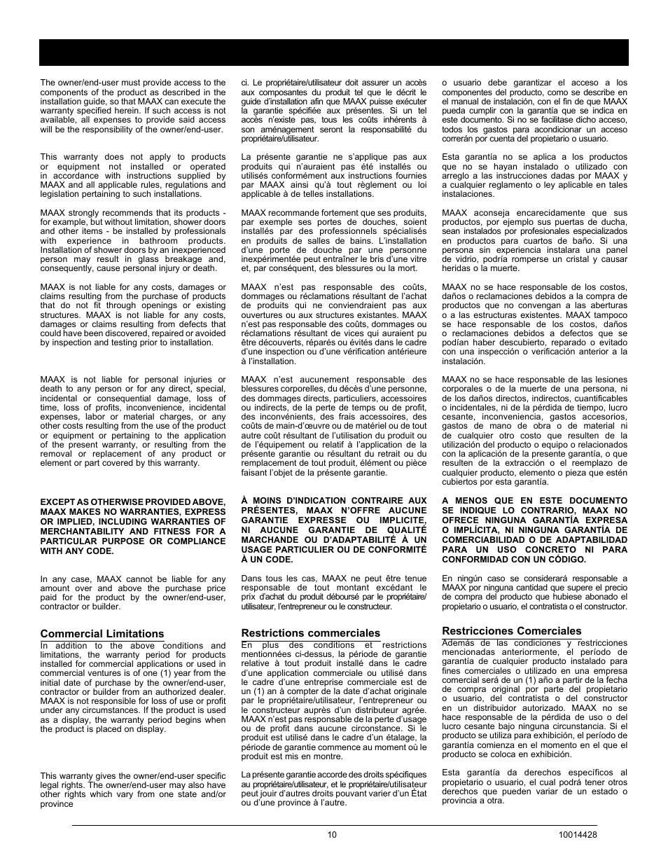 MAAX 80 PARISIENNE PLUS User Manual | Page 10 / 12
