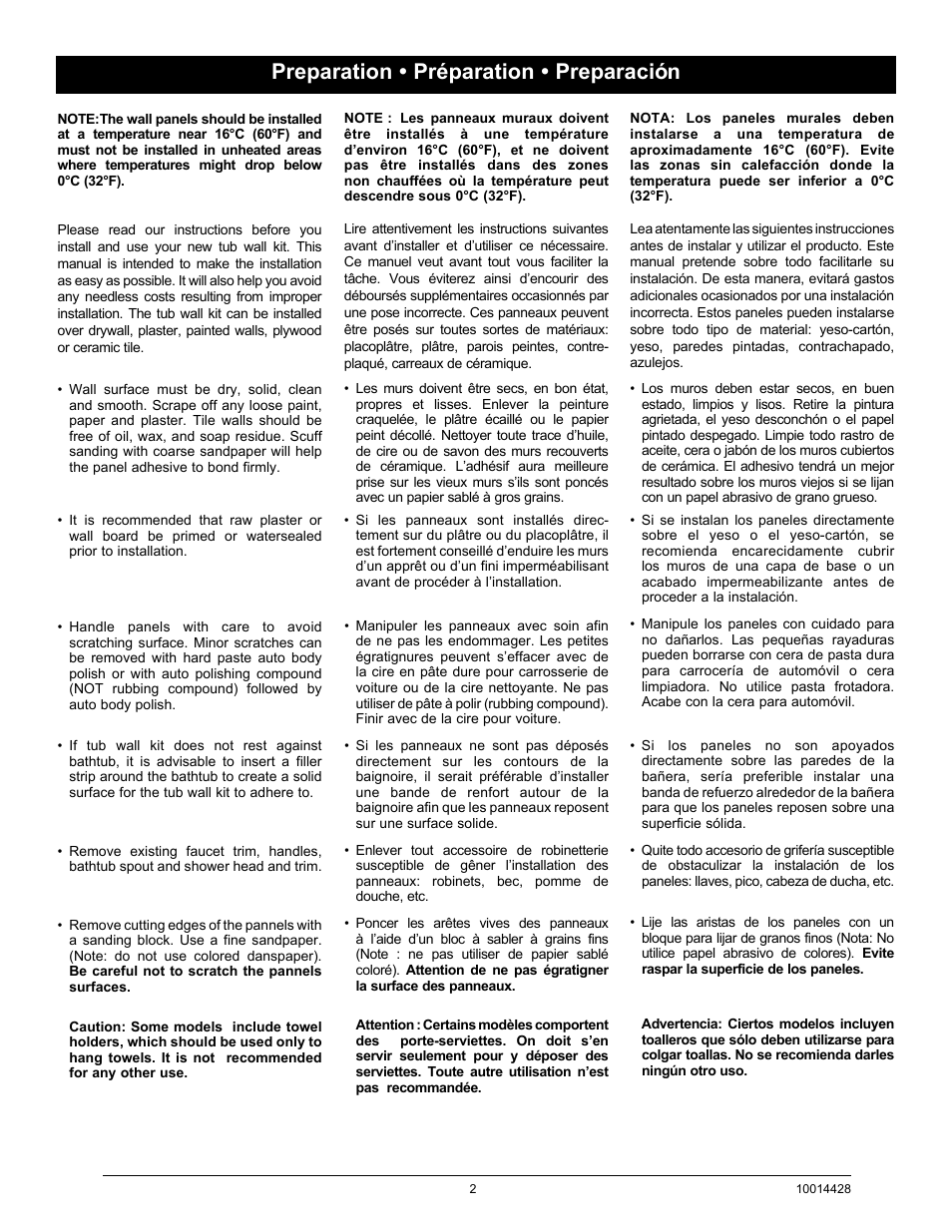 Preparation • préparation • preparación | MAAX 80 PARISIENNE PLUS User Manual | Page 2 / 12