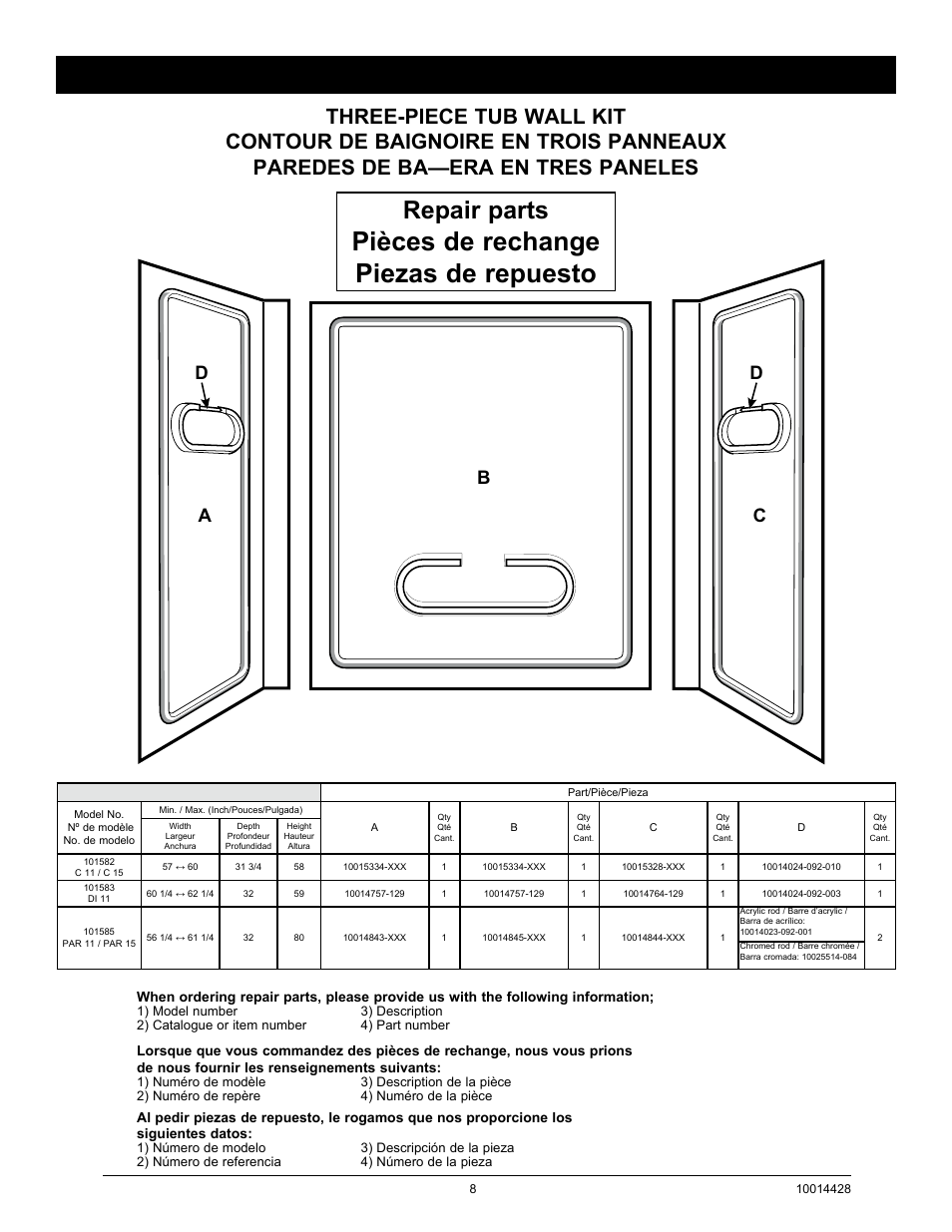 Pièces de rechange piezas de repuesto, Repair parts, Ab d c d | MAAX 80 PARISIENNE PLUS User Manual | Page 8 / 12