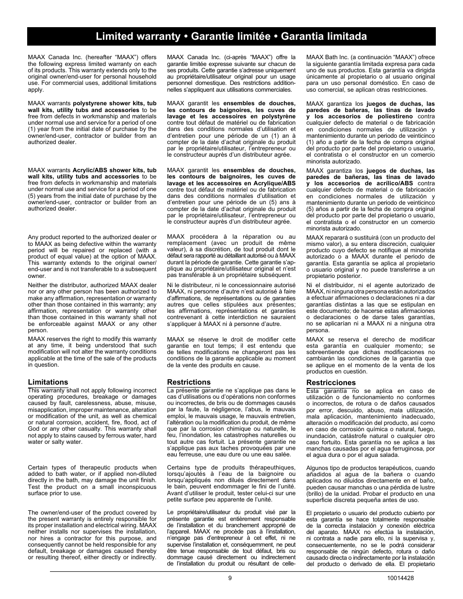 MAAX 80 PARISIENNE PLUS User Manual | Page 9 / 12