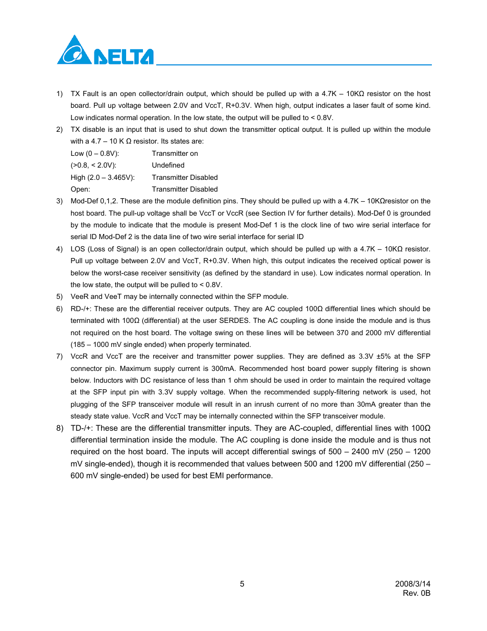 Delta Electronics SFP Transceiver LCP-2488B4HDRx User Manual | Page 5 / 13