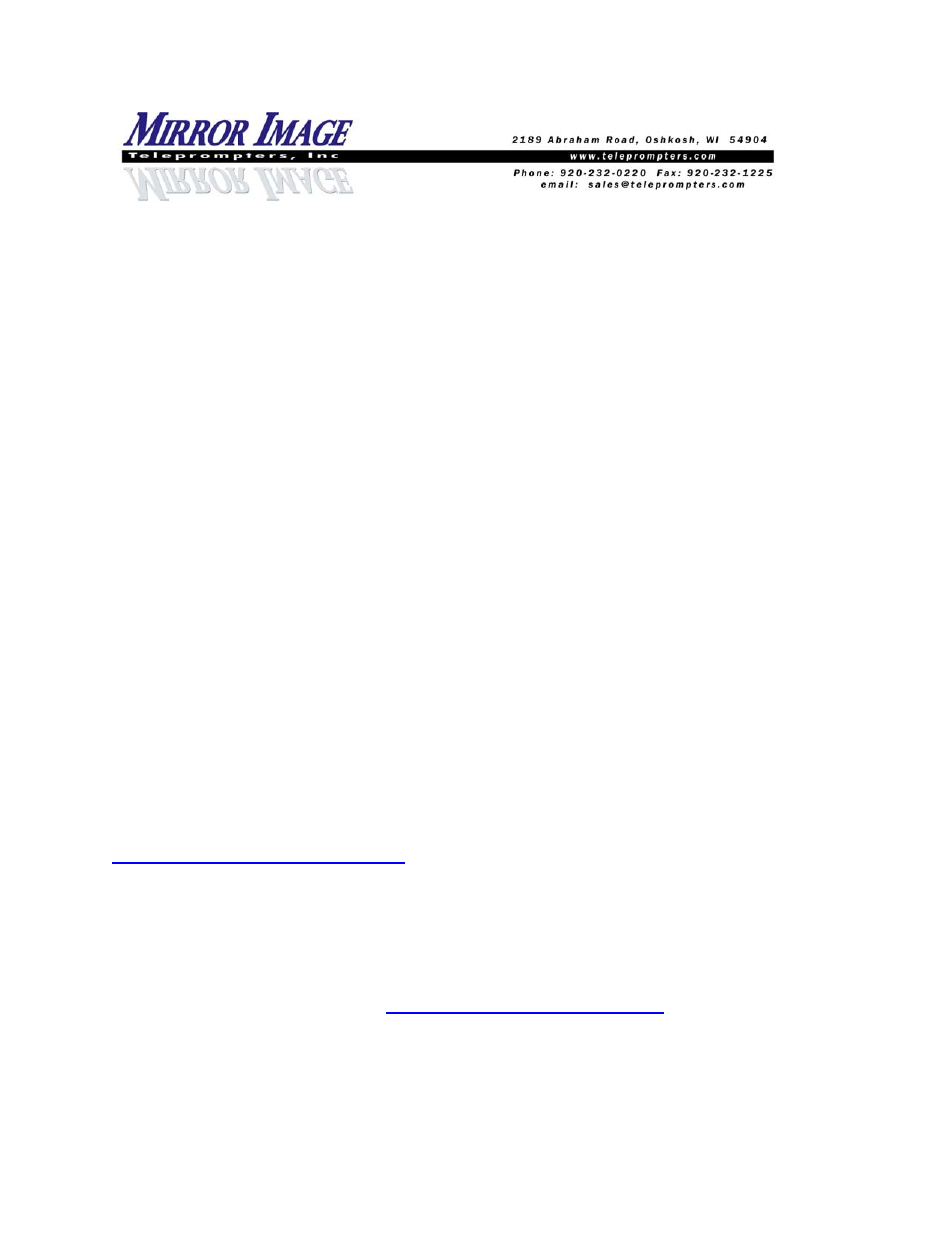 Warranty information | Mirror Image Teleprompters LC-10HB User Manual | Page 8 / 8