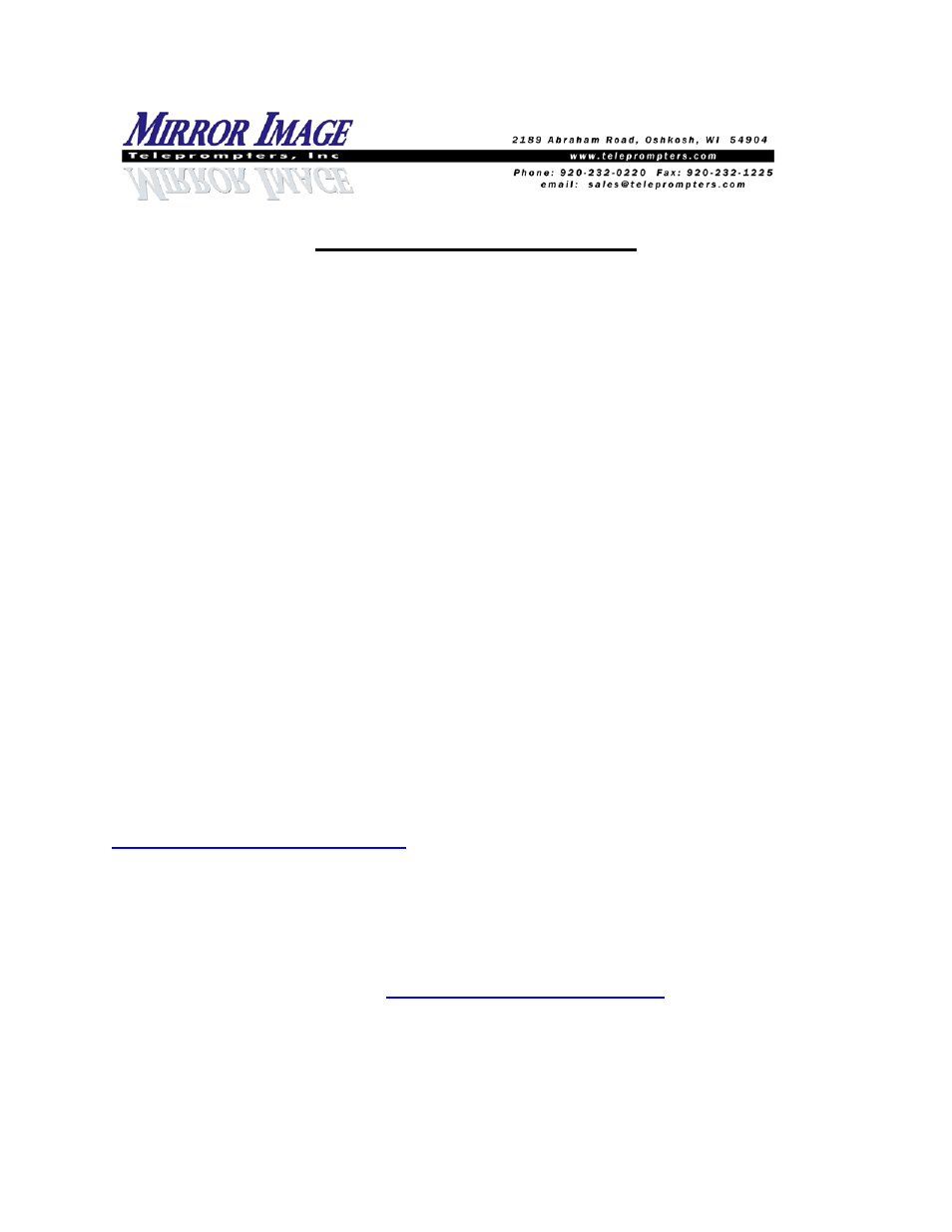 Warranty information | Mirror Image Teleprompters SP-150MP User Manual | Page 6 / 6