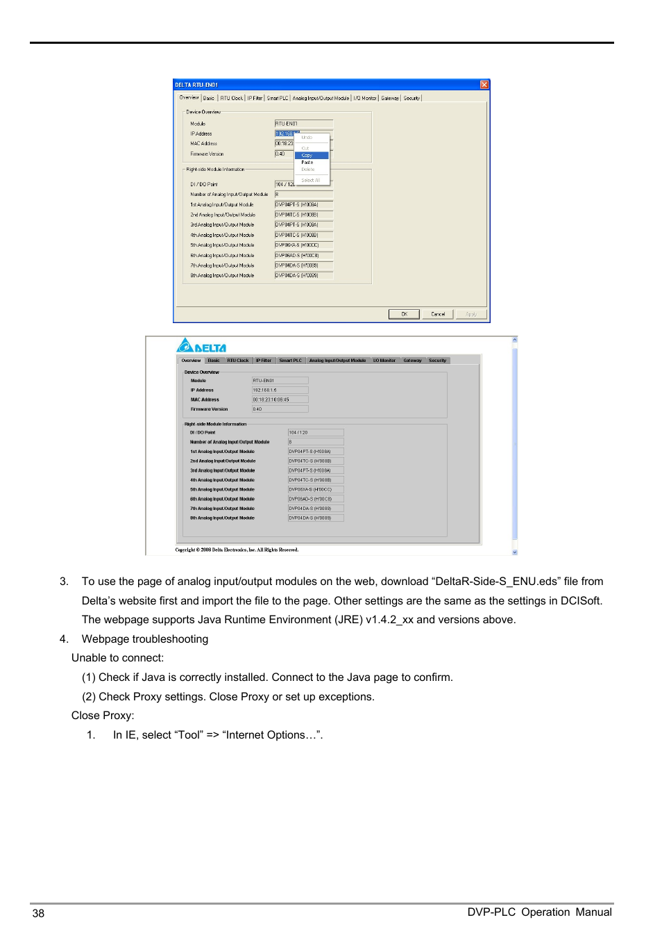 Delta Electronics Modbus TCP Remote I/O Communication Module RTU-EN01 User Manual | Page 40 / 52