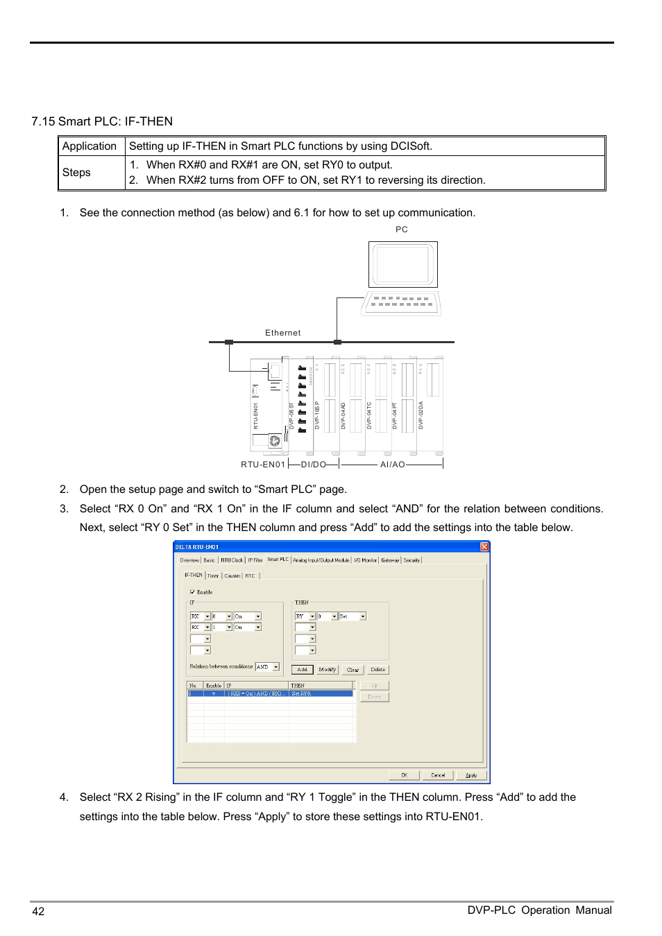 7 application examples – dcisoft, 15 smart plc: if-then, Dvp-plc operation manual 42 | Delta Electronics Modbus TCP Remote I/O Communication Module RTU-EN01 User Manual | Page 44 / 52