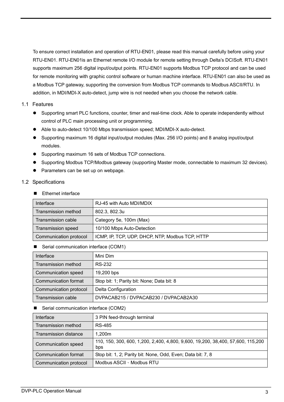Delta Electronics Modbus TCP Remote I/O Communication Module RTU-EN01 User Manual | Page 5 / 52