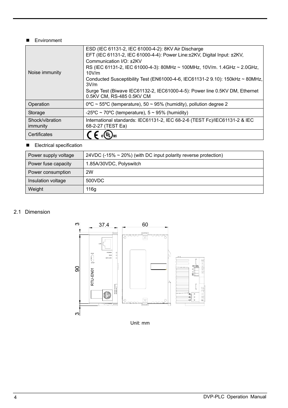 2product profile & outline | Delta Electronics Modbus TCP Remote I/O Communication Module RTU-EN01 User Manual | Page 6 / 52