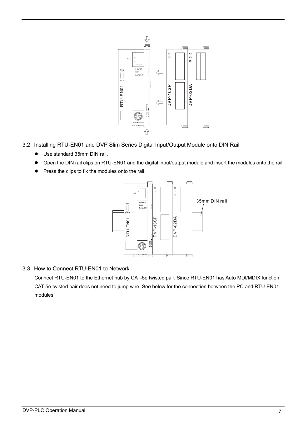 3 how to connect rtu-en01 to network, Dvp-plc operation manual 7 | Delta Electronics Modbus TCP Remote I/O Communication Module RTU-EN01 User Manual | Page 9 / 52