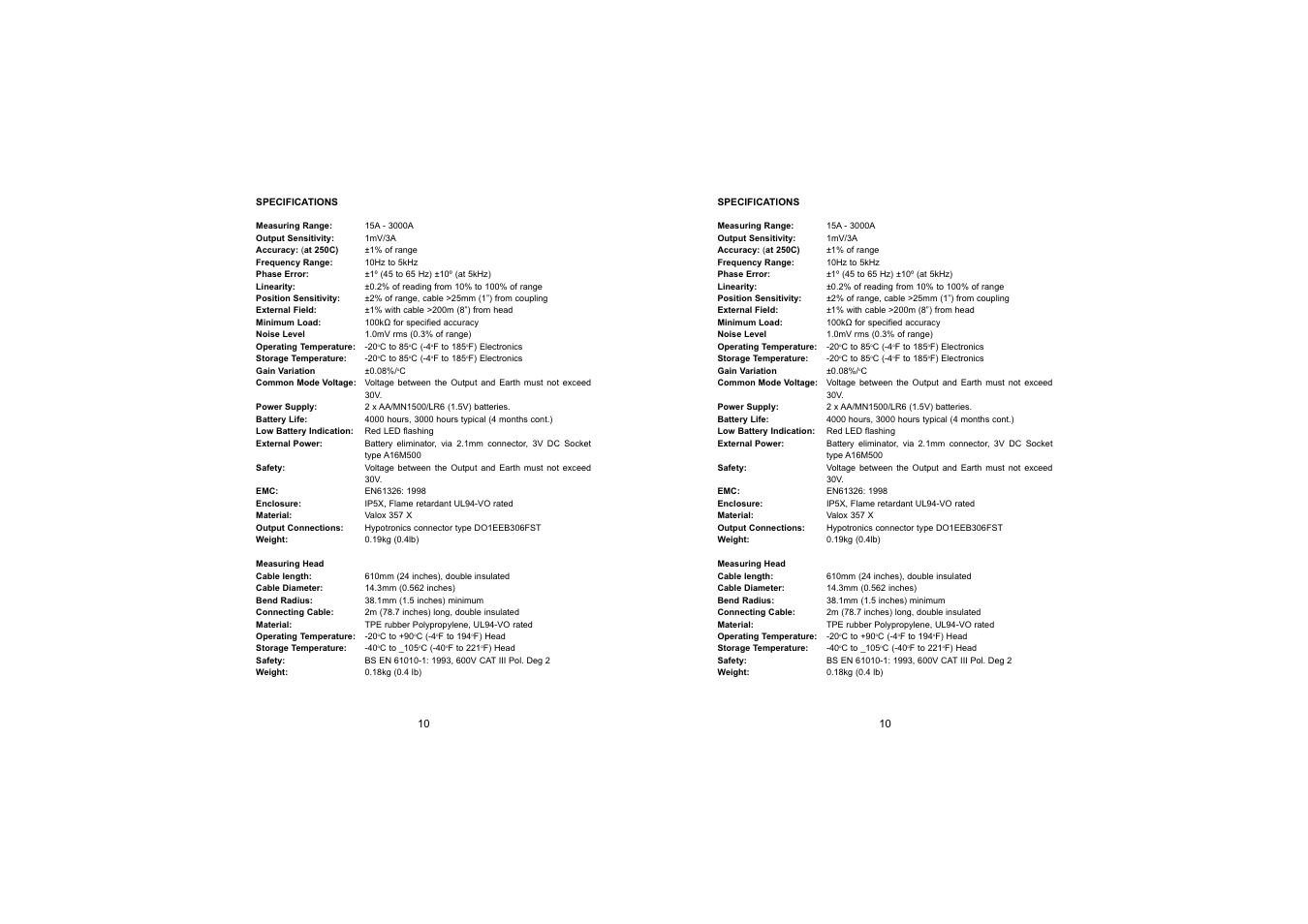 Amprobe ACF-3000-SR Current Transducer User Manual | Page 10 / 59