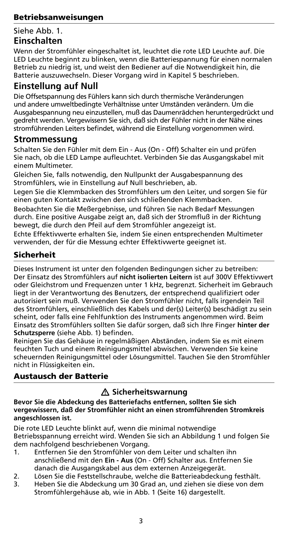 Einschalten, Einstellung auf null, Strommessung | Amprobe CT238A ACDC-Current-Probe User Manual | Page 25 / 28