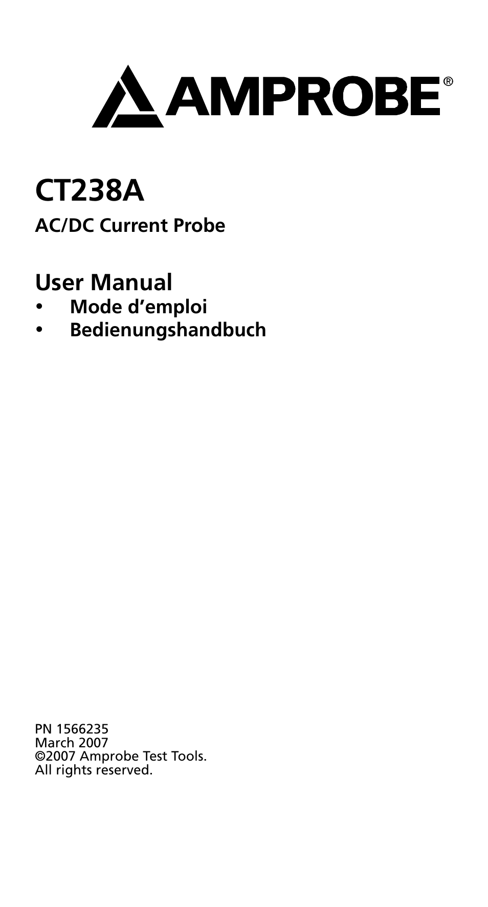 Ct238a, User manual | Amprobe CT238A ACDC-Current-Probe User Manual | Page 3 / 28