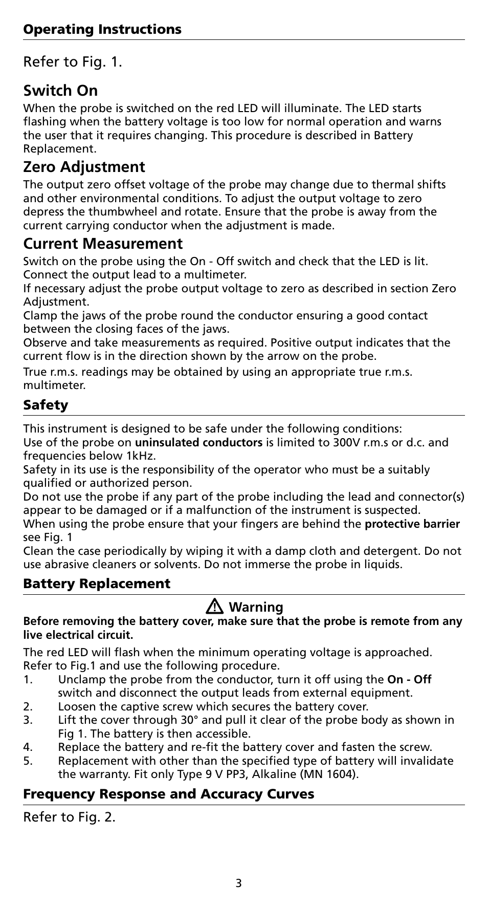 Switch on, Zero adjustment, Current measurement | Amprobe CT238A ACDC-Current-Probe User Manual | Page 9 / 28