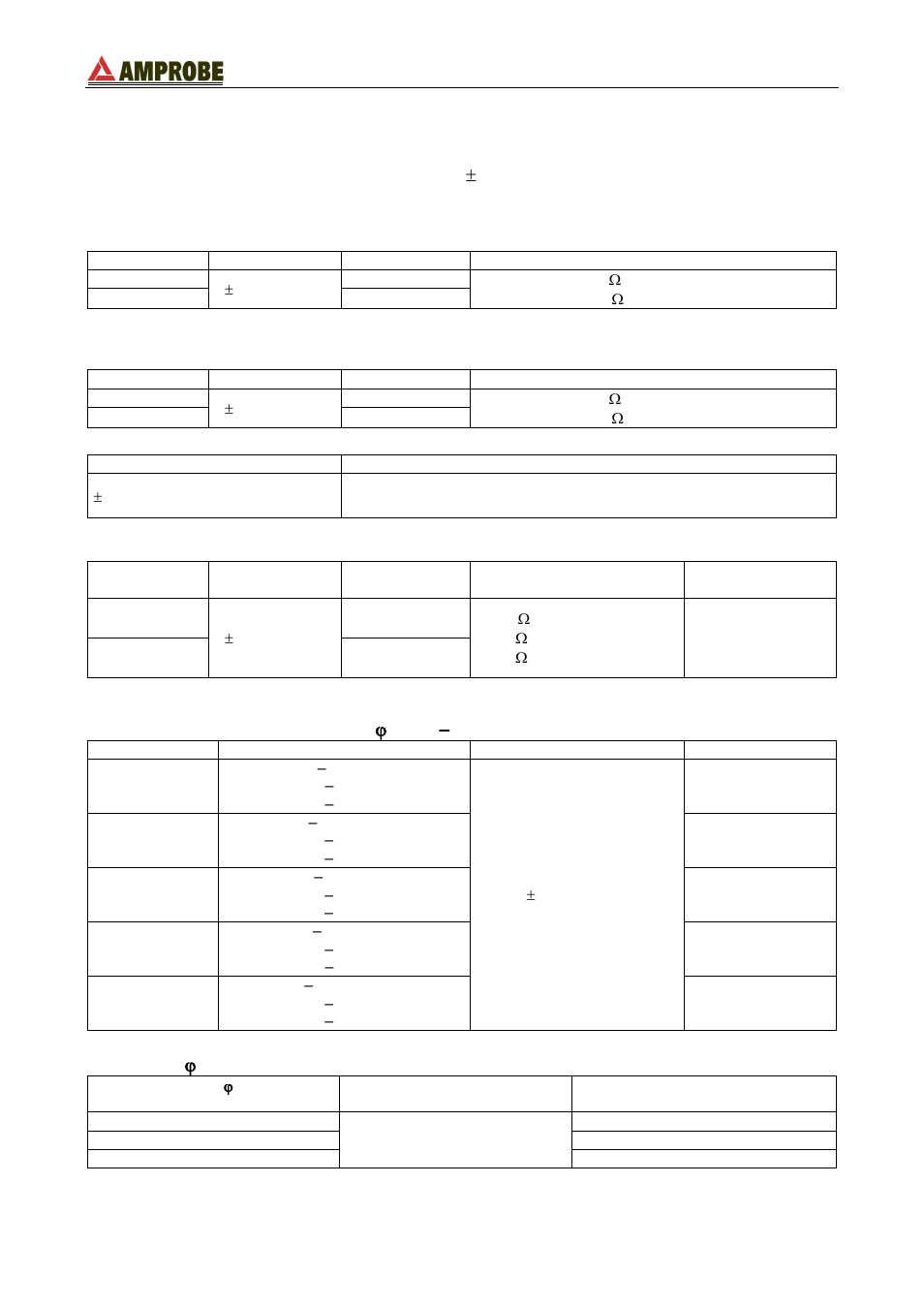 Technical specifications, Dmiiis, En - 47 | Current measurement (using external transducer), Power measurement (cos  : 0.5c – 0.5i), Cos  measurement | Amprobe DM-111S Current-Data-Logger User Manual | Page 49 / 61