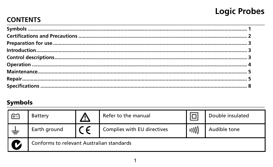 Logic probes | Amprobe LP10B Logic-Probes User Manual | Page 5 / 18