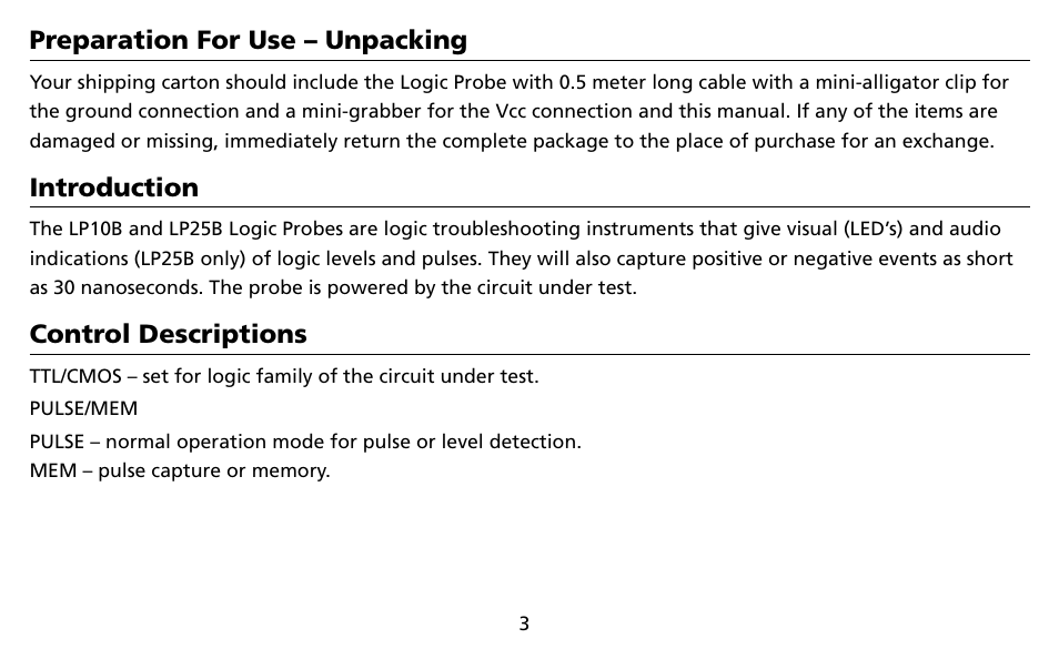 Amprobe LP10B Logic-Probes User Manual | Page 7 / 18