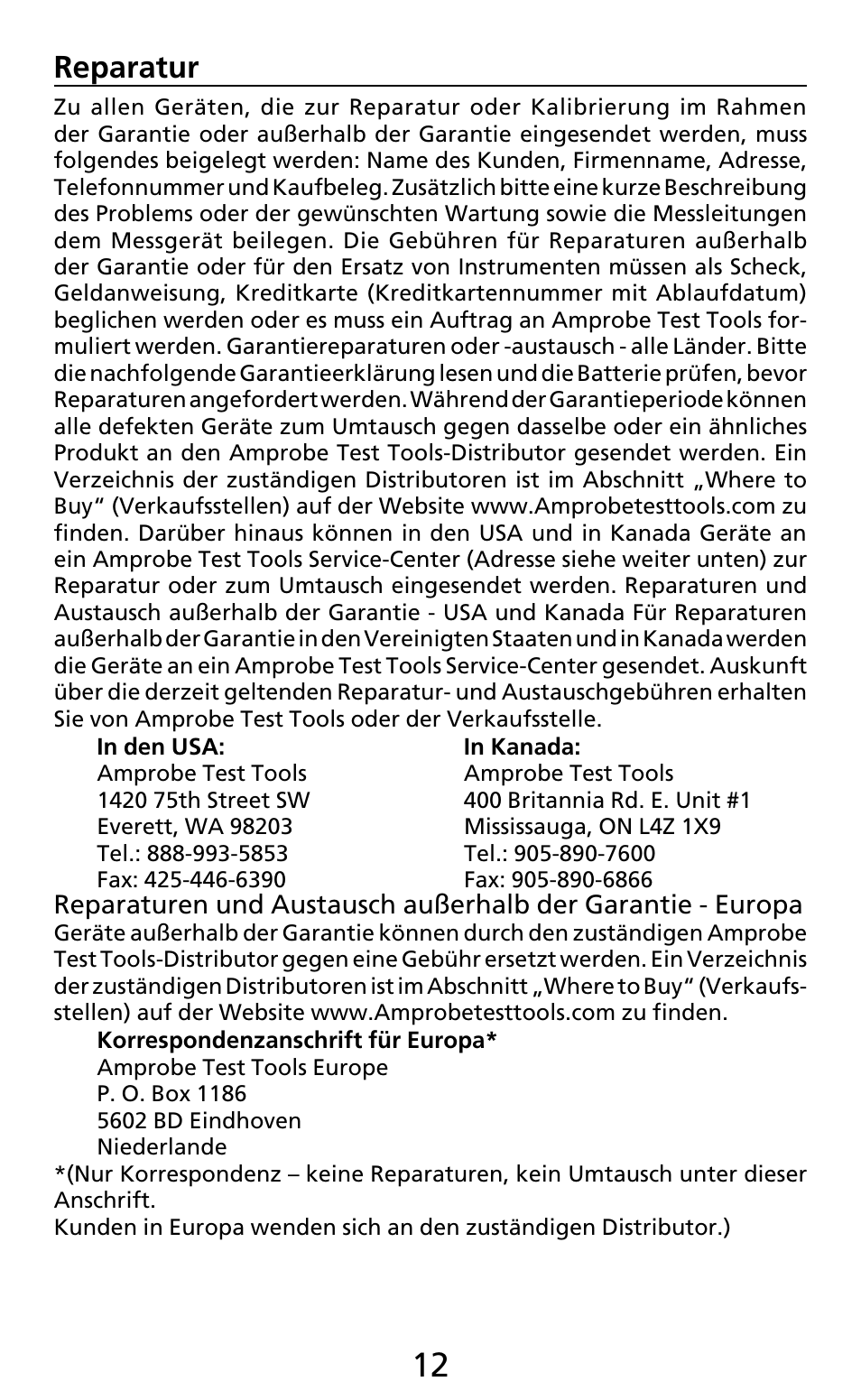 Reparatur | Amprobe AC50A User Manual | Page 27 / 78