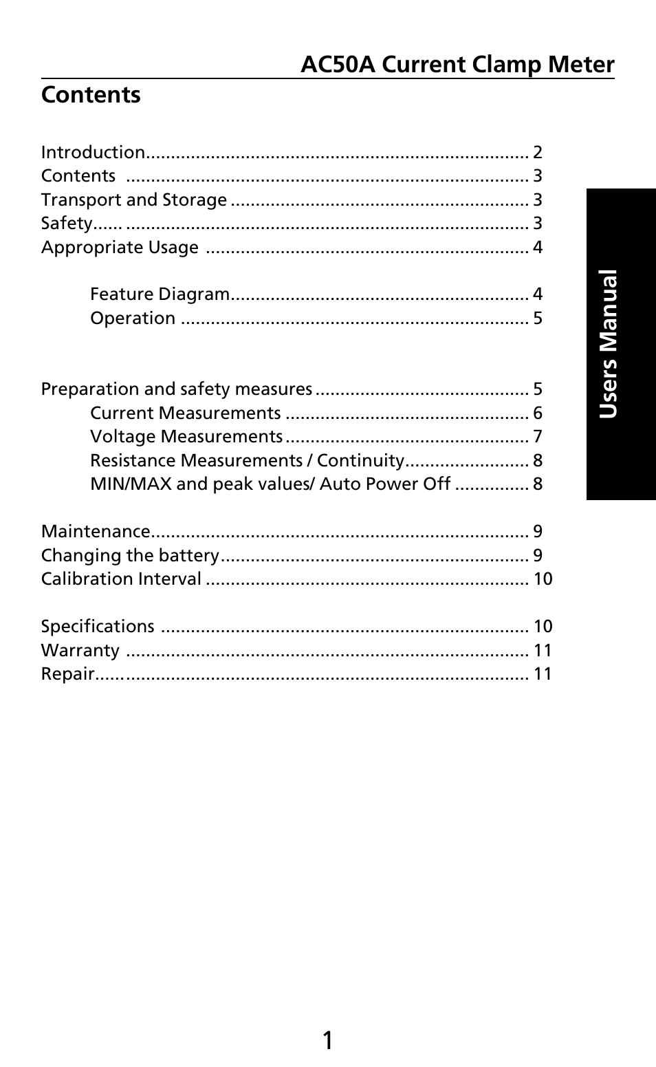 Amprobe AC50A User Manual | Page 3 / 78