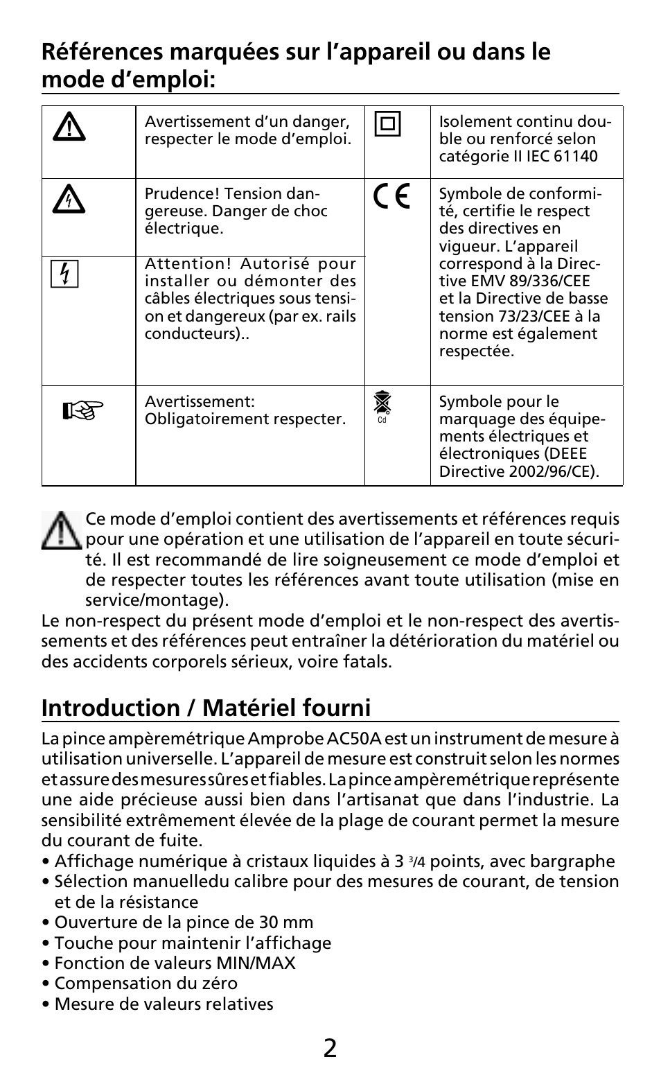 Introduction / matériel fourni | Amprobe AC50A User Manual | Page 30 / 78