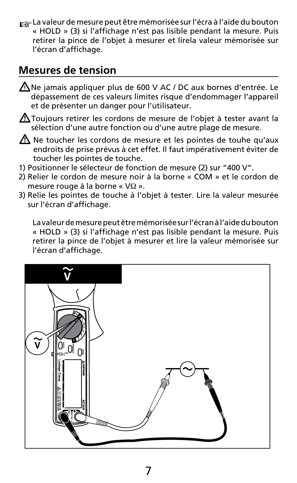 Mesures de tension | Amprobe AC50A User Manual | Page 35 / 78