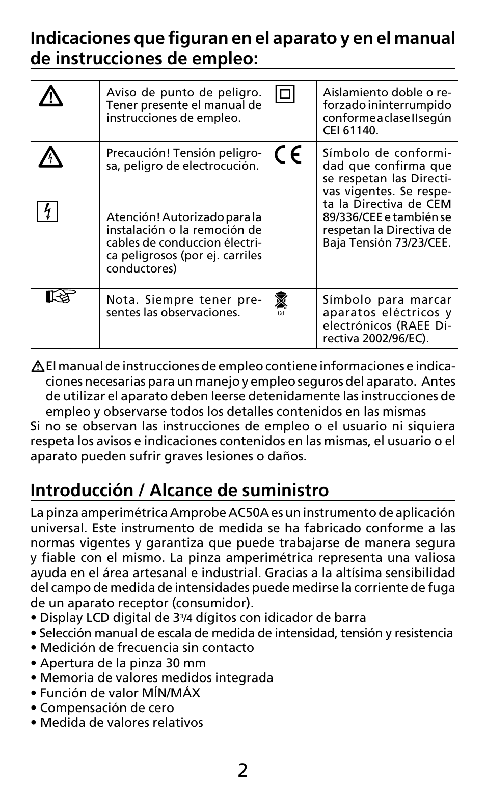 Introducción / alcance de suministro | Amprobe AC50A User Manual | Page 42 / 78