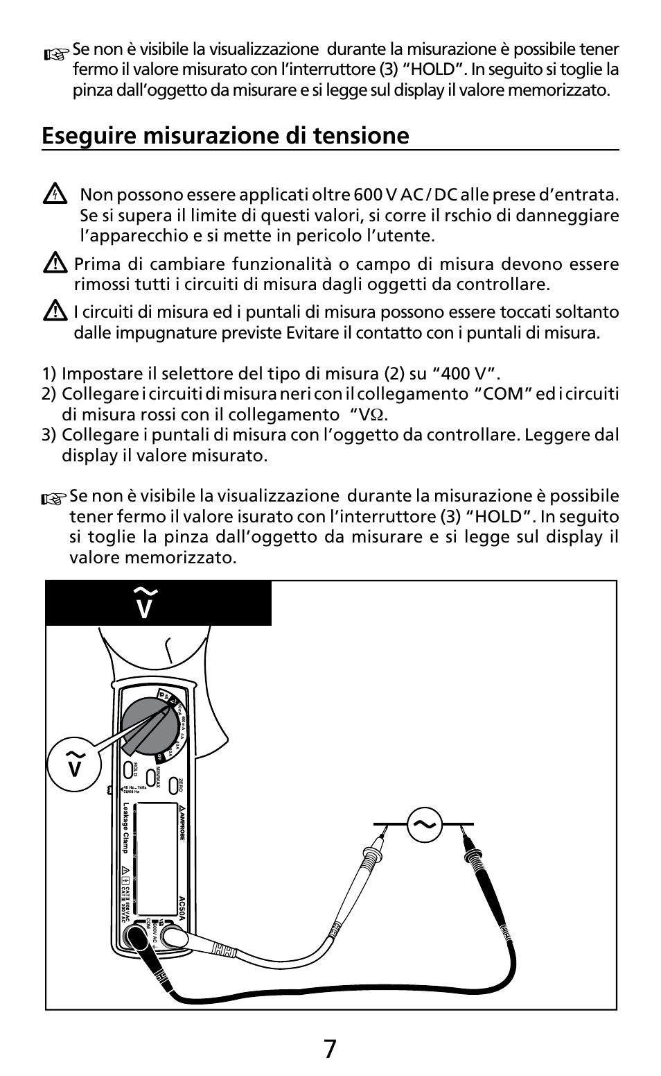 Eseguire misurazione di tensione | Amprobe AC50A User Manual | Page 59 / 78