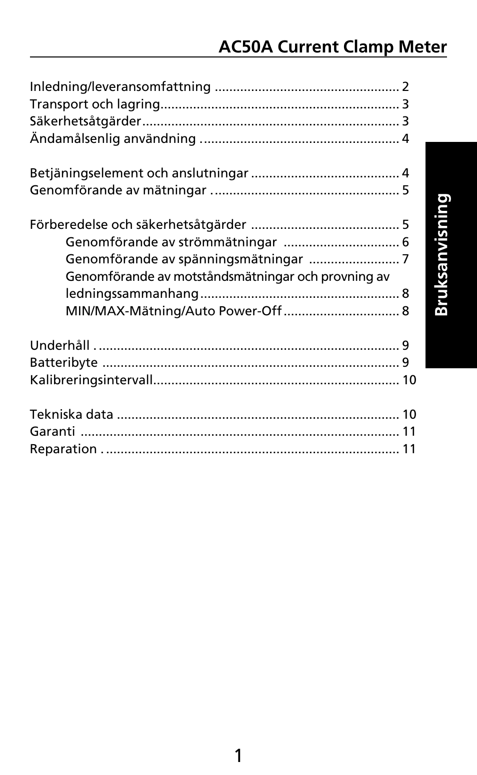 Ac50a current clamp meter bruksanvisning | Amprobe AC50A User Manual | Page 65 / 78
