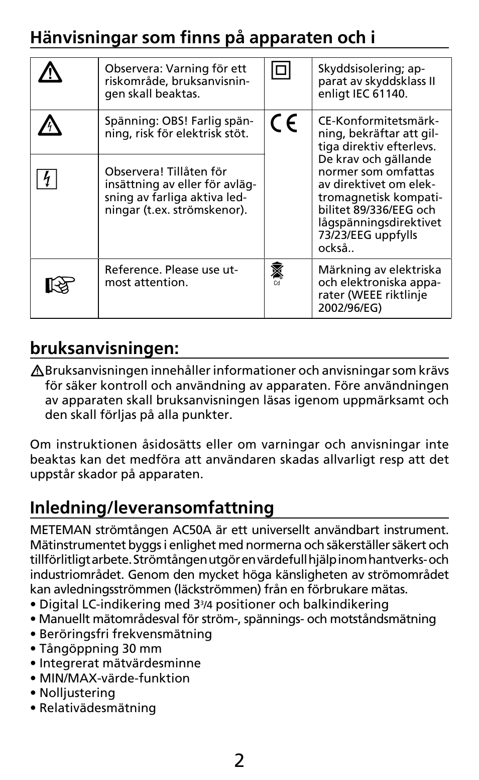 Inledning/leveransomfattning | Amprobe AC50A User Manual | Page 66 / 78