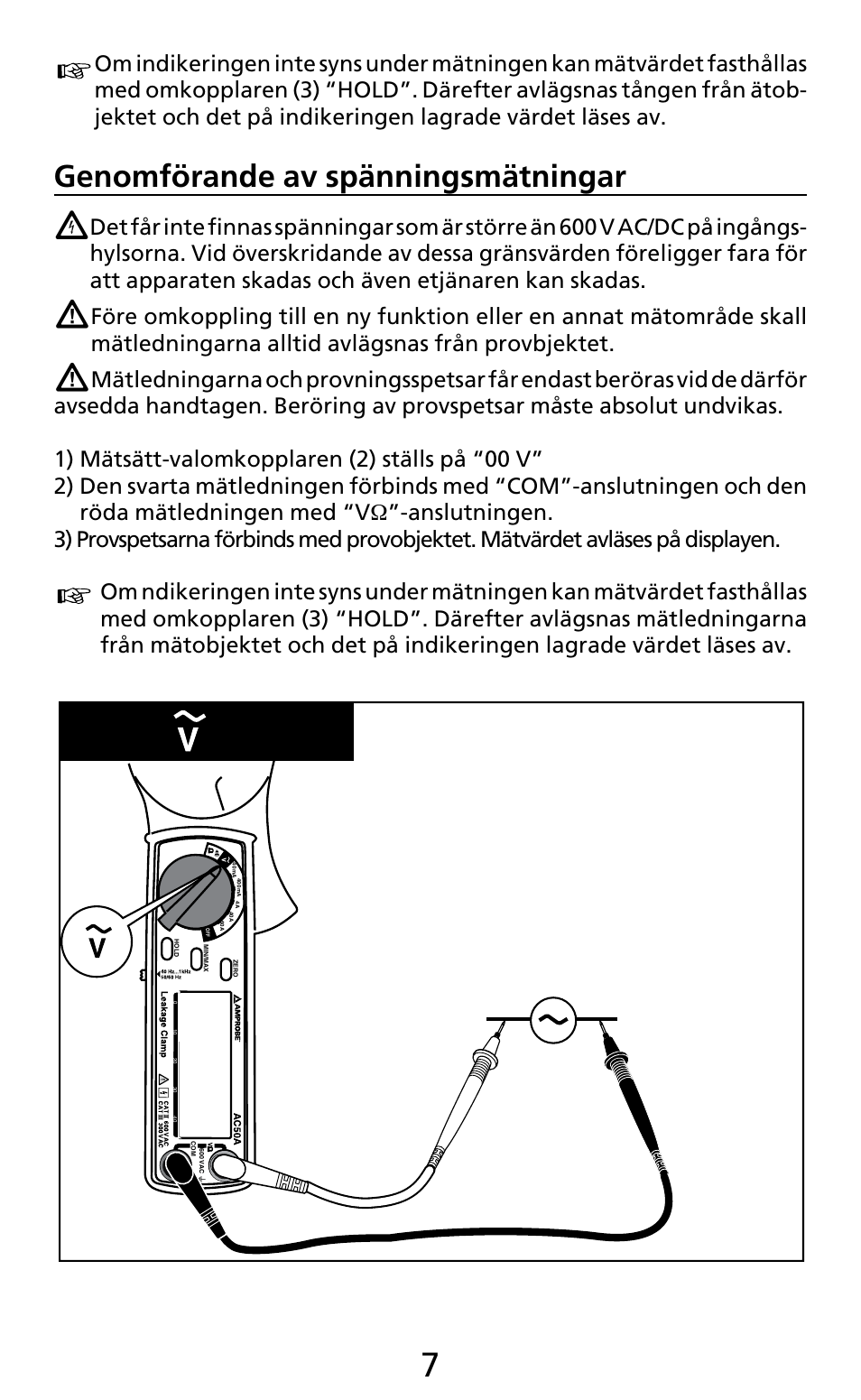 Genomförande av spänningsmätningar | Amprobe AC50A User Manual | Page 71 / 78