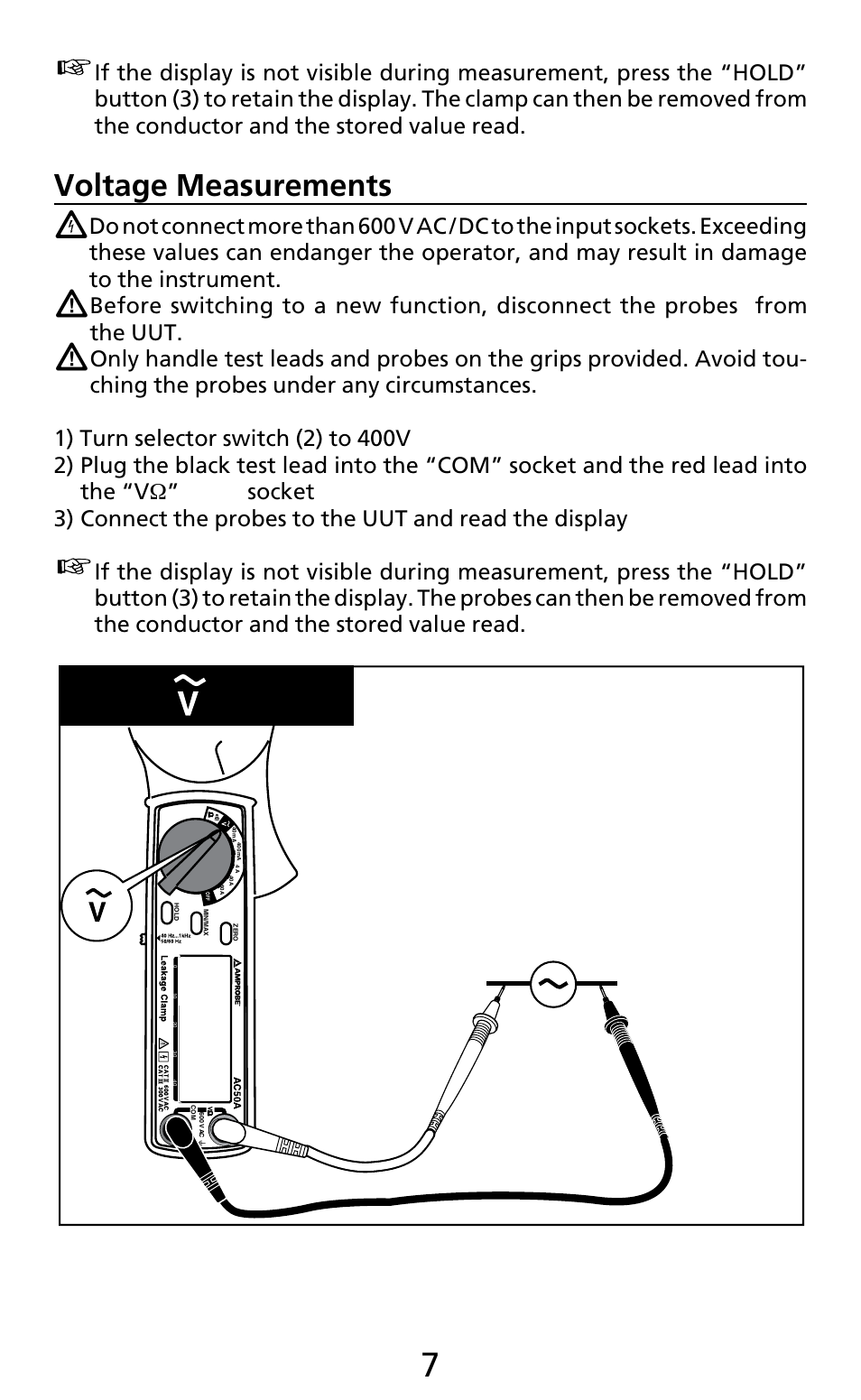 Voltage measurements | Amprobe AC50A User Manual | Page 9 / 78