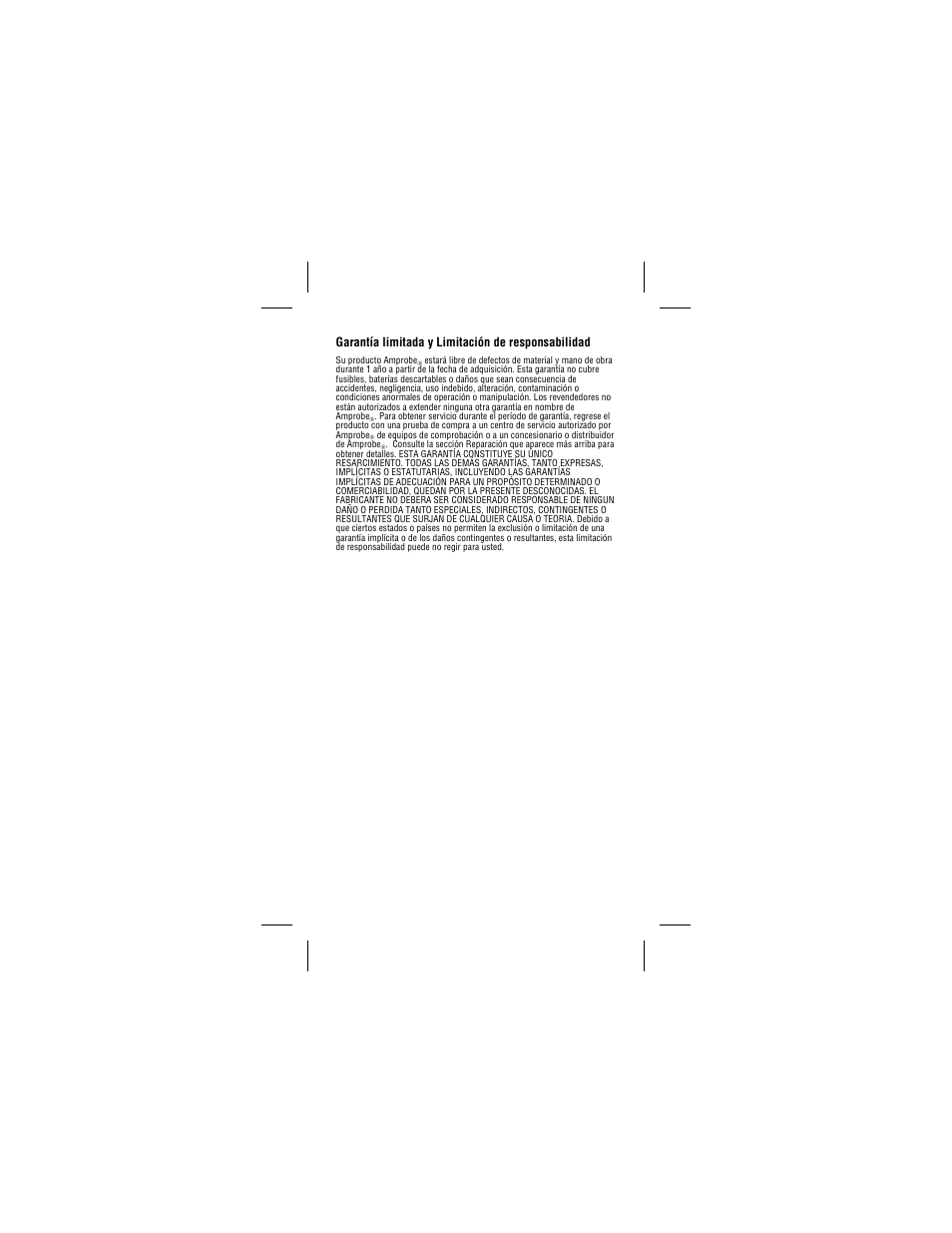 Garantía limitada y limitación de responsabilidad | Amprobe AC68C Clamp-Multimeter User Manual | Page 40 / 52