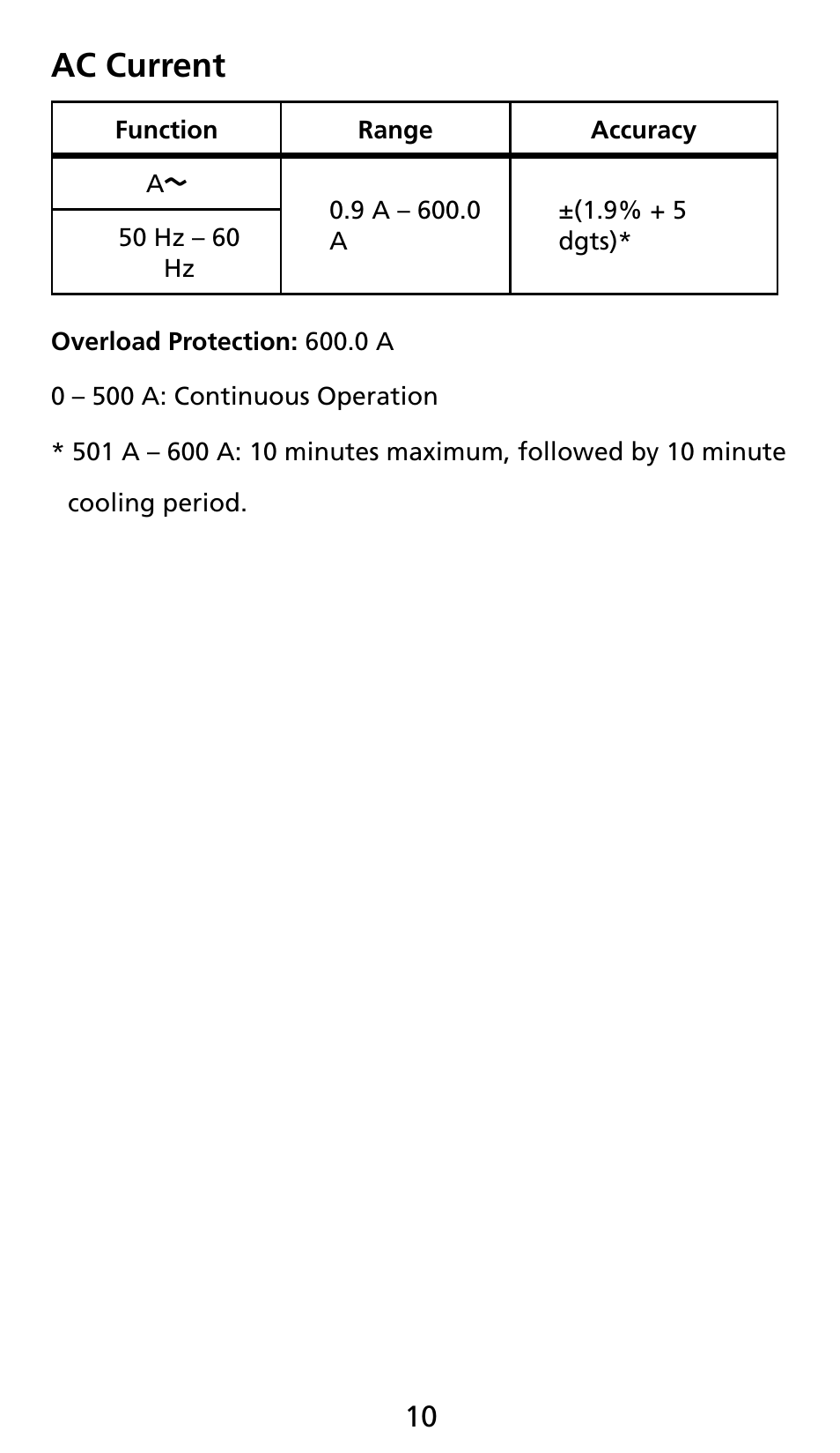 Ac current | Amprobe AC71B Clamp-On-Multimeter User Manual | Page 12 / 96