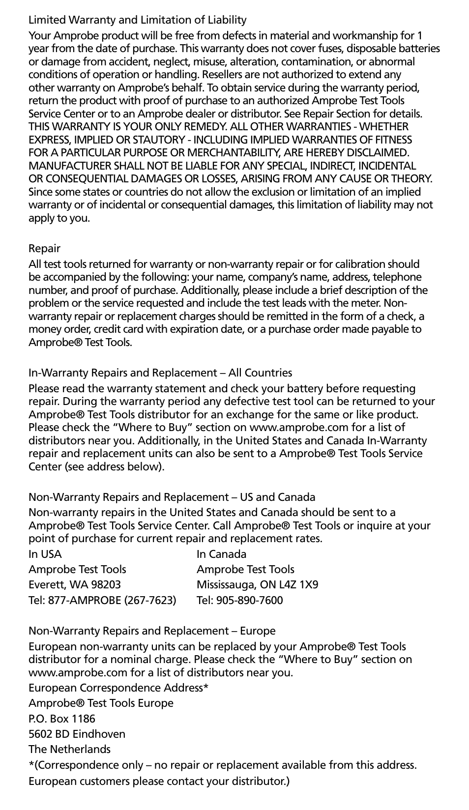 Amprobe AC71B Clamp-On-Multimeter User Manual | Page 2 / 96