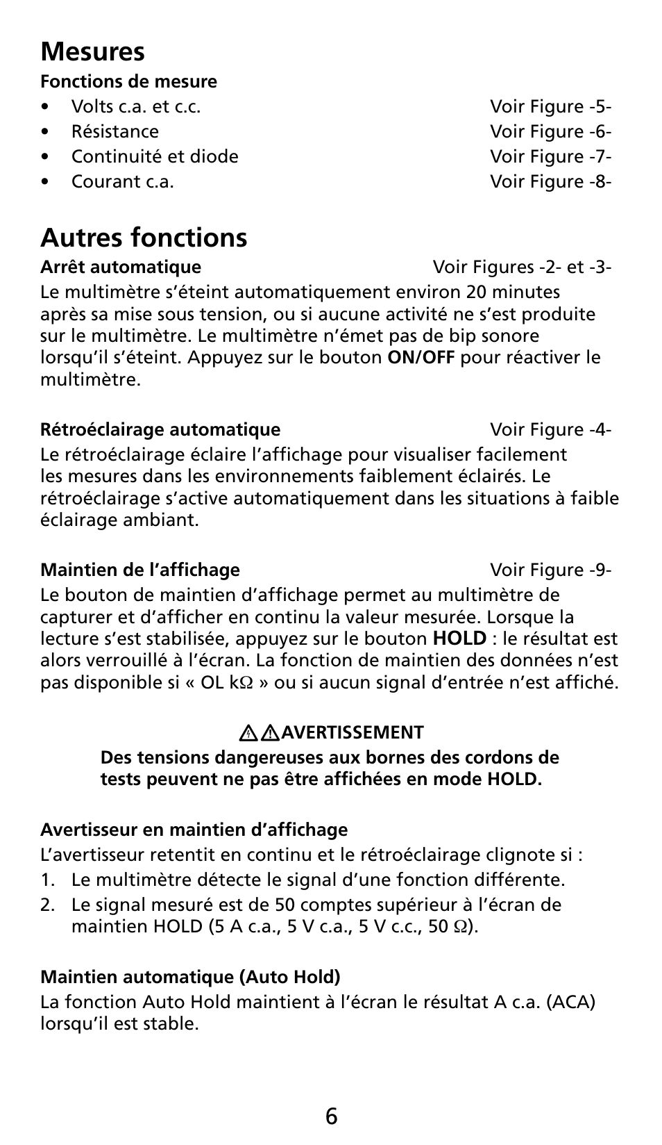 Mesures, Autres fonctions | Amprobe AC71B Clamp-On-Multimeter User Manual | Page 28 / 96