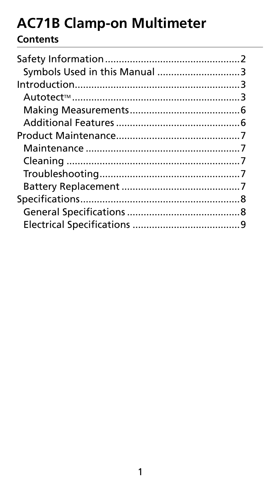 Ac71b clamp-on multimeter | Amprobe AC71B Clamp-On-Multimeter User Manual | Page 3 / 96