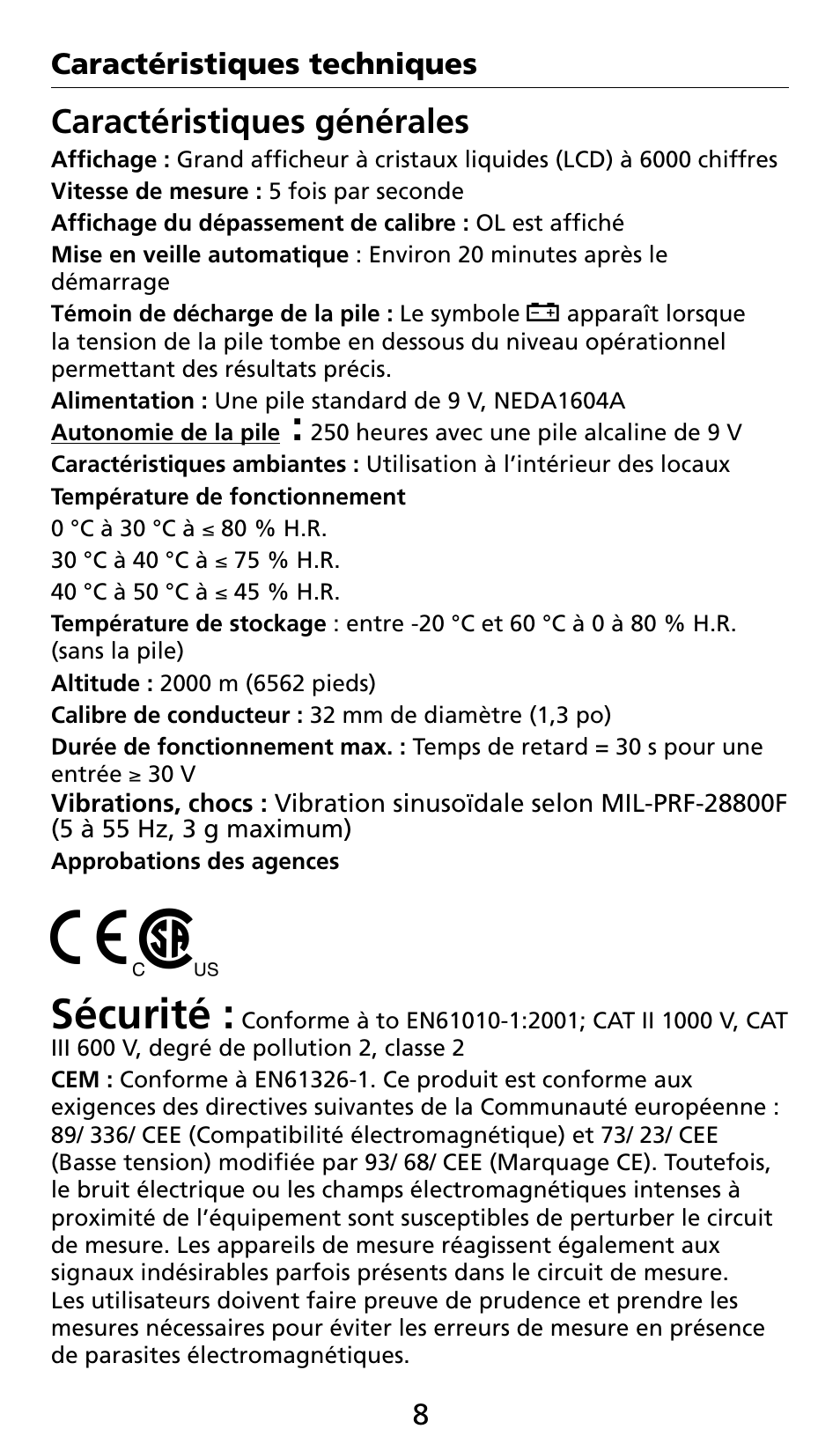 Sécurité | Amprobe AC71B Clamp-On-Multimeter User Manual | Page 30 / 96