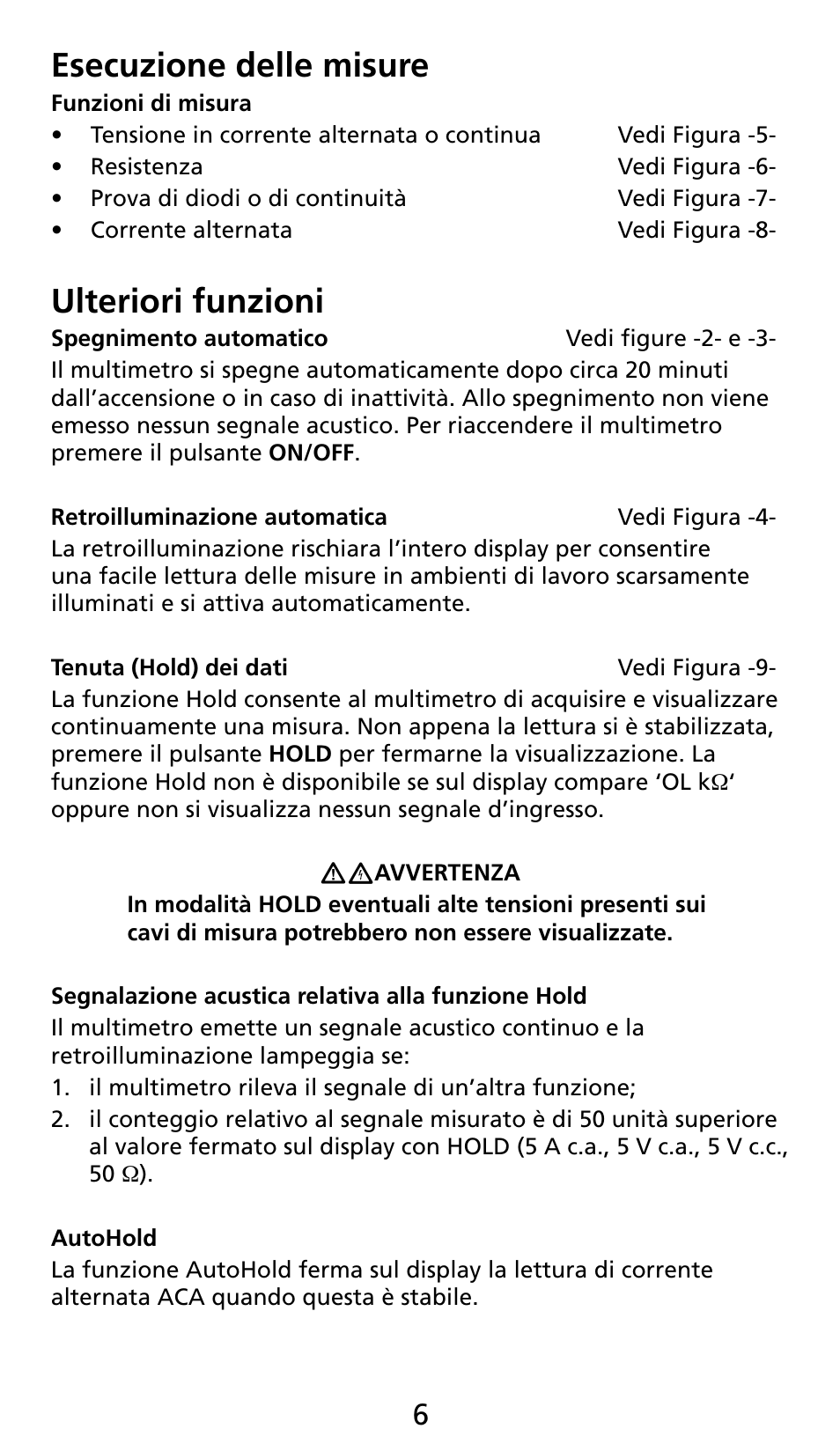 Esecuzione delle misure, Ulteriori funzioni | Amprobe AC71B Clamp-On-Multimeter User Manual | Page 58 / 96