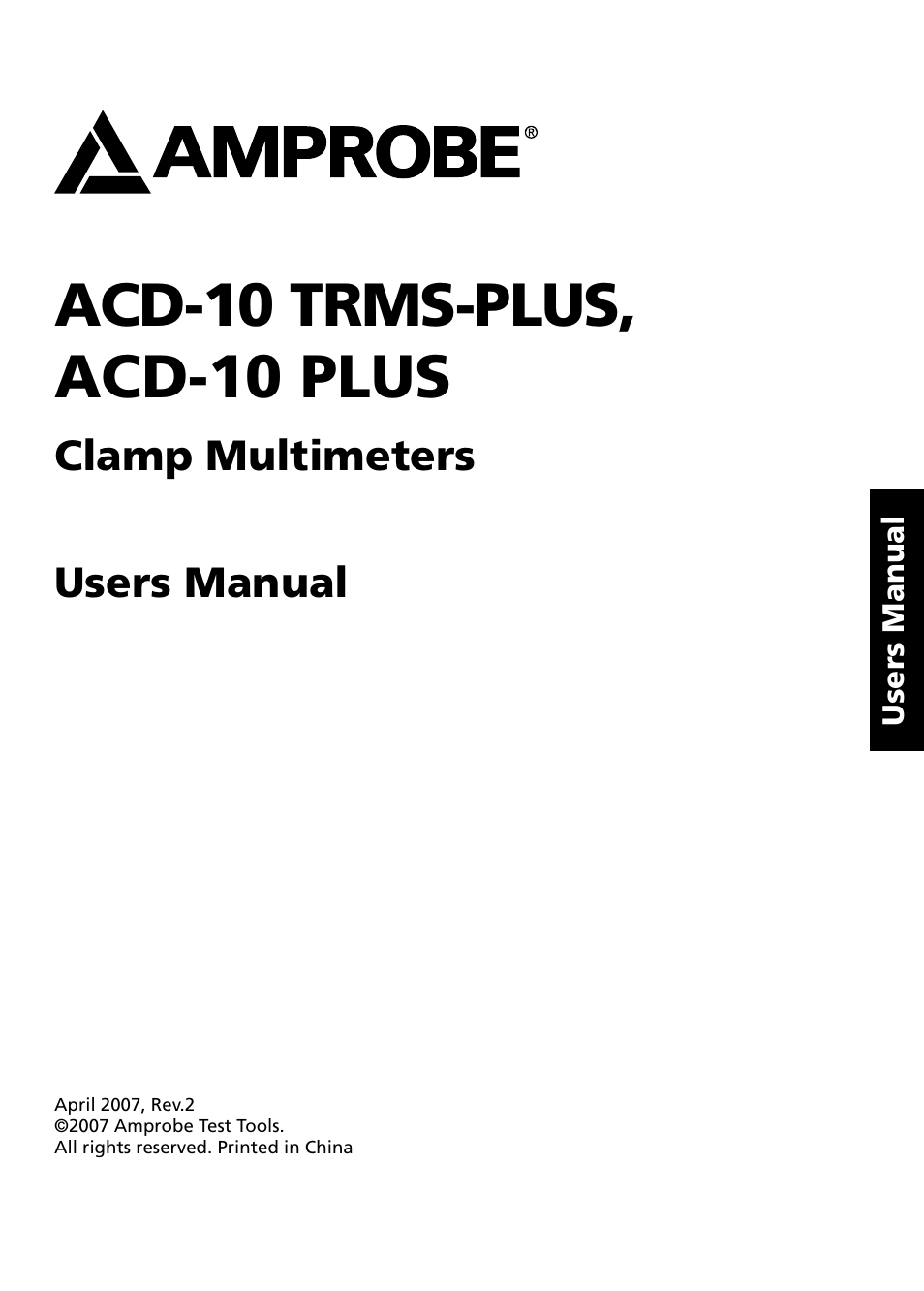 Acd-10 trms-plus, acd-10 plus, Clamp multimeters users manual | Amprobe ACD-10-TRMS-PLUS ACD-10-PLUS Clamp-Multimeters User Manual | Page 2 / 116